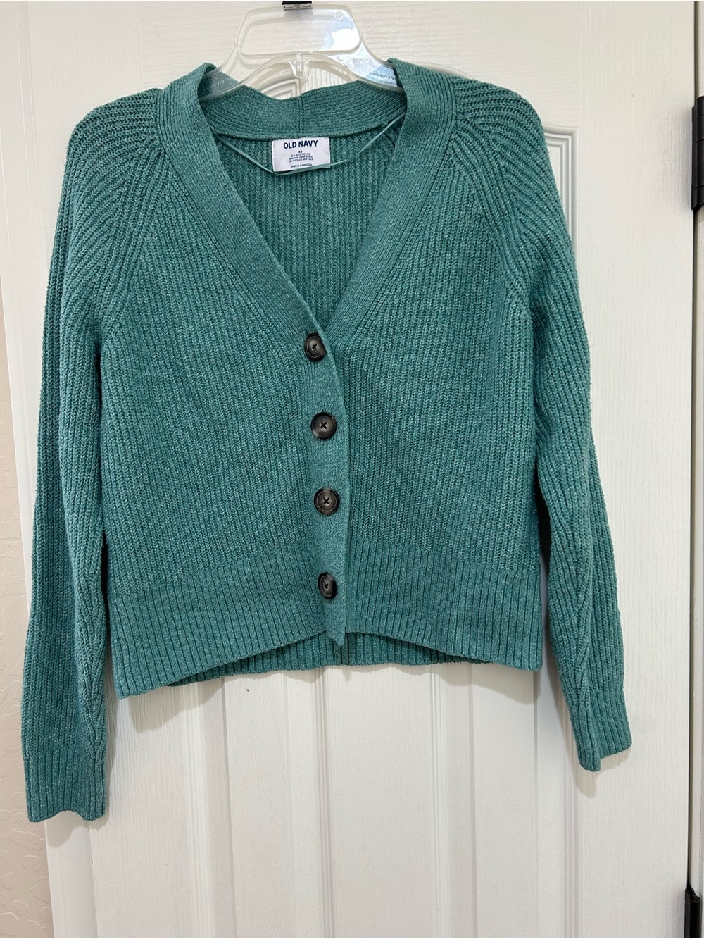Old Navy Teal Green Ribbed V-Neck Button-Front Cardigan